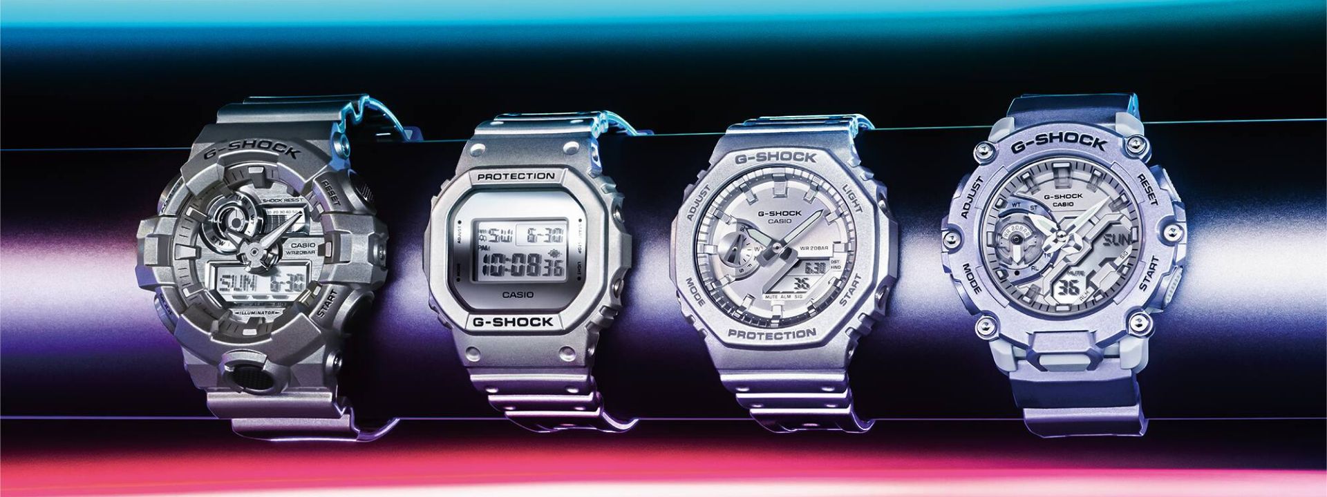 No momento você está vendo G- Shock cria linha retrofuturista com modelos em tonalidades metálicas 